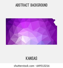 Kansas map in geometric polygonal,mosaic style in violet shades.Abstract tessellation,modern design background,low poly. Vector illustration.