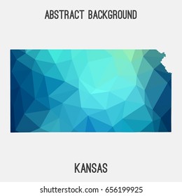 Kansas map in geometric polygonal,mosaic style in cold shades.Abstract tessellation,modern design background,low poly. Vector illustration.