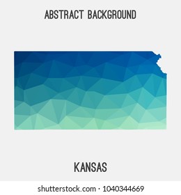 Kansas map in geometric polygonal,mosaic style.Abstract tessellation,modern design background,low poly. Geometric cover, mockup. Vector illustration.
