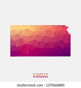 Kansas map in geometric polygonal,mosaic style.Abstract tessellation,modern design background,low poly. Geometric cover, mockup. Vector illustration.