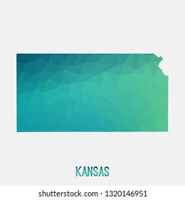 Kansas map in geometric polygonal,mosaic style.Abstract tessellation,modern design background,low poly. Geometric cover, mockup. Vector illustration.