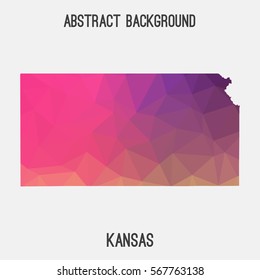 Kansas map in geometric polygonal,mosaic style.Abstract tessellation,modern design background. Vector illustration EPS8
