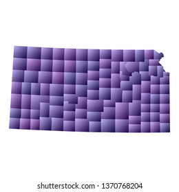 Kansas map. Geometric style US state outline with counties. Bewitching violet vector illustration.