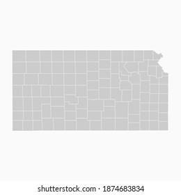 Kansas Map Gray Color. Geographic Isolated Gray Vector Country Border Map Of Kansas. Vector Illustration