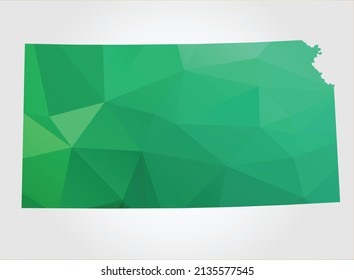 KANSAS Map Green Color on white background polygonal