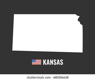 Kansas map isolated on black background silhouette. Kansas USA state. American flag. Vector illustration.