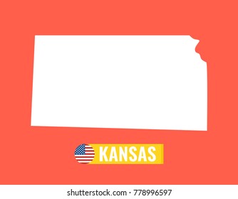 Kansas map isolated on color background silhouette. Kansas USA state. American flag. Vector illustration.