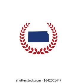 Kansas Map And Laurel Wreath Logo Design Template