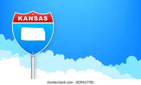Kansas map on road sign. Welcome to State of Kansas. Vector illustration.