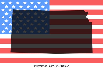 Kansas  map on a vintage american flag background