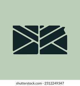 Kansas map plant leaf logo. Creative eco and nature organic logo design template.