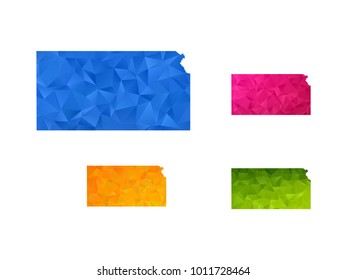 Kansas map - Set of geometric rumpled triangular low poly style gradient graphic background , polygonal design for your ,Vector eps 10.