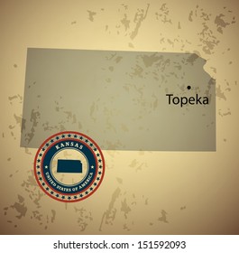 Kansas map with stamp vintage vector background