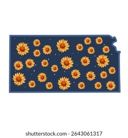 Kansas Map Sun Flower Pattern in Vintage Theme