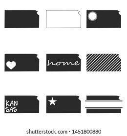 Kansas Map. Symbol Icon Set. Flat Vector Art Design. Clip Art Logo Collection.