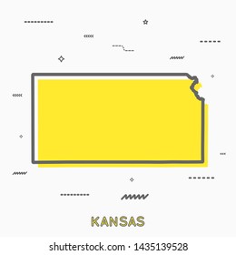 Kansas map in thin line style. Kansas infographic map icon with small thin line geometric figures. Kansas state. Vector illustration linear modern concept