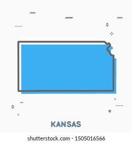 Kansas map in thin line style. Kansas infographic map icon with small thin line geometric figures. Kansas state. Vector illustration linear modern concept