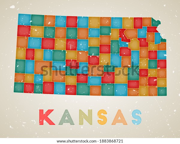Kansas Map Us State Poster Colored Stock Vector Royalty Free 1883868721 Shutterstock 2212