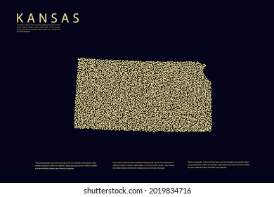 Kansas Map - USA, United States of America map, World Map International vector template with Gold grid on dark background - Vector illustration eps 10