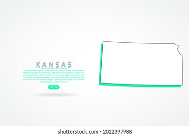 Kansas Map - USA, United States of America map, World Map International vector template with green and outline graphic sketch style isolated on white background - Vector illustration eps 10