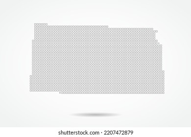 Kansas Map - USA, United States of America Map vector template with square pixel thin black and outline sketch style isolated on white background for education, design - Vector illustration eps 10