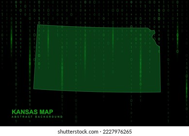 Kansas Map - USA, United States of America Map vector template with Matrix green binary computer code background including light for design, hacker concept - Vector illustration eps 10