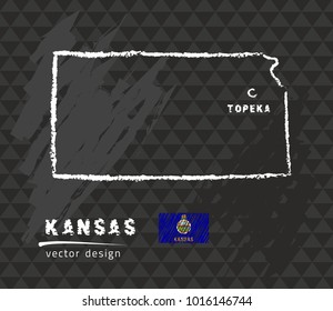 Kansas map, vector pen drawing on black background