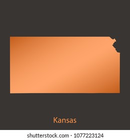 Kansas map,border with chrome,orange,copper metal shine gradient. Vector illustration