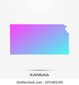 Kansas map,border with pink and turquoise gradient. Vector illustration