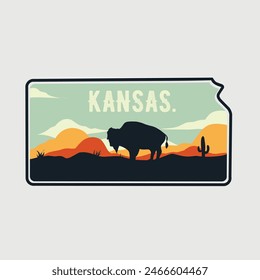 Kansas meadow with cow in sunset view perfect for print, apparel, sticker, etc