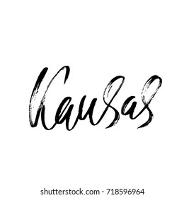 Kansas. Modern dry brush lettering. Retro typography print. Vector handwritten inscription. USA state.
