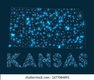 Kansas network map. Abstract geometric map of the US state. Internet connections and telecommunication design. Creative vector illustration.