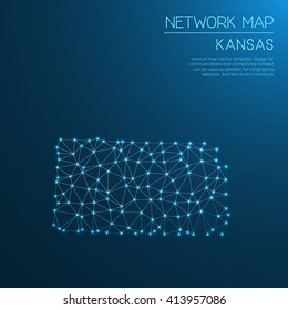 Kansas network map. Abstract polygonal US state map design. Internet connections vector illustration.