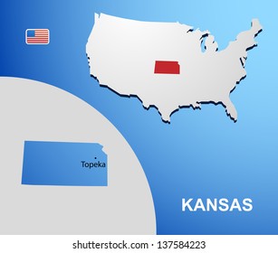 Kansas on USA map with map of the state