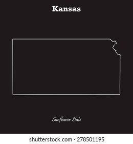 Kansas Outline Map, Stroke. Name Of State. Line Style. Vector EPS8