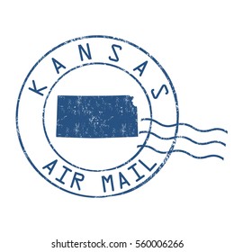 Kansas post office, air mail, grunge rubber stamp on white background, vector illustration
