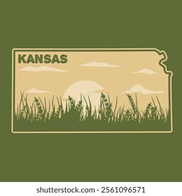 Kansas Prairie Sunset Silhouette with Grass Design