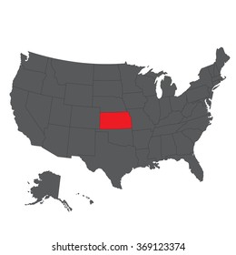 Kansas red map on gray USA map vector