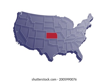Kansas shown on semitransparent vector map of the USA. Vector map of Kansas . File is suitable for editing and prints of all sizes.