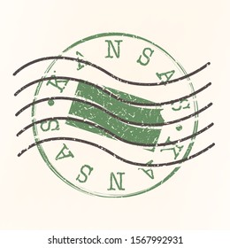 Kansas Stamp Postal. Map Silhouette Seal. Passport Round Design. Vector Icon. Design Retro Travel.