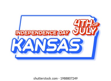 kansas state 4th of july independence day with map and USA national color 3D shape of US state Vector Illustration