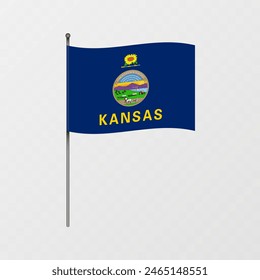 Kansas state flag on flagpole. Vector illustration.