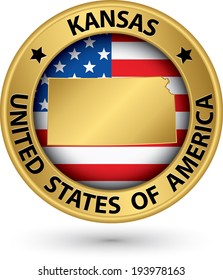 Kansas state gold label with state map, vector illustration