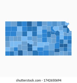 Kansas State Map Administration Division Blue Color. Vector Illustration Eps10