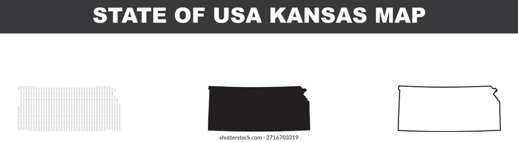 Mapa de estado do Kansas em estilos diferentes para design gráfico e ilustrações para fins de mapas de estado dos EUA