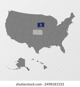 Kansas state map with flagpole. Vector illustration.