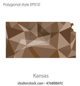Kansas state map in geometric polygonal,mosaic style.Abstract gems triangle,modern design background. Vector illustration EPS10