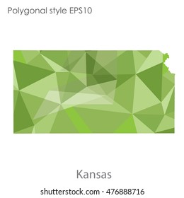 Kansas state map in geometric polygonal,mosaic style.Abstract gems triangle,modern design background. Vector illustration EPS10