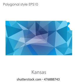 Kansas state map in geometric polygonal,mosaic style.Abstract gems triangle,modern design background. Vector illustration EPS10
