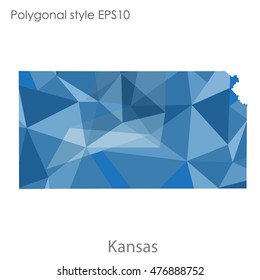 Kansas state map in geometric polygonal,mosaic style.Abstract gems triangle,modern design background. Vector illustration EPS10